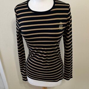 Lauren Ralph Lauren Black and Tan Striped Long Sleeve Top